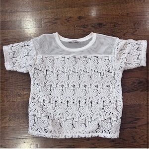 LOFT White Lace Blouse with Mesh Details